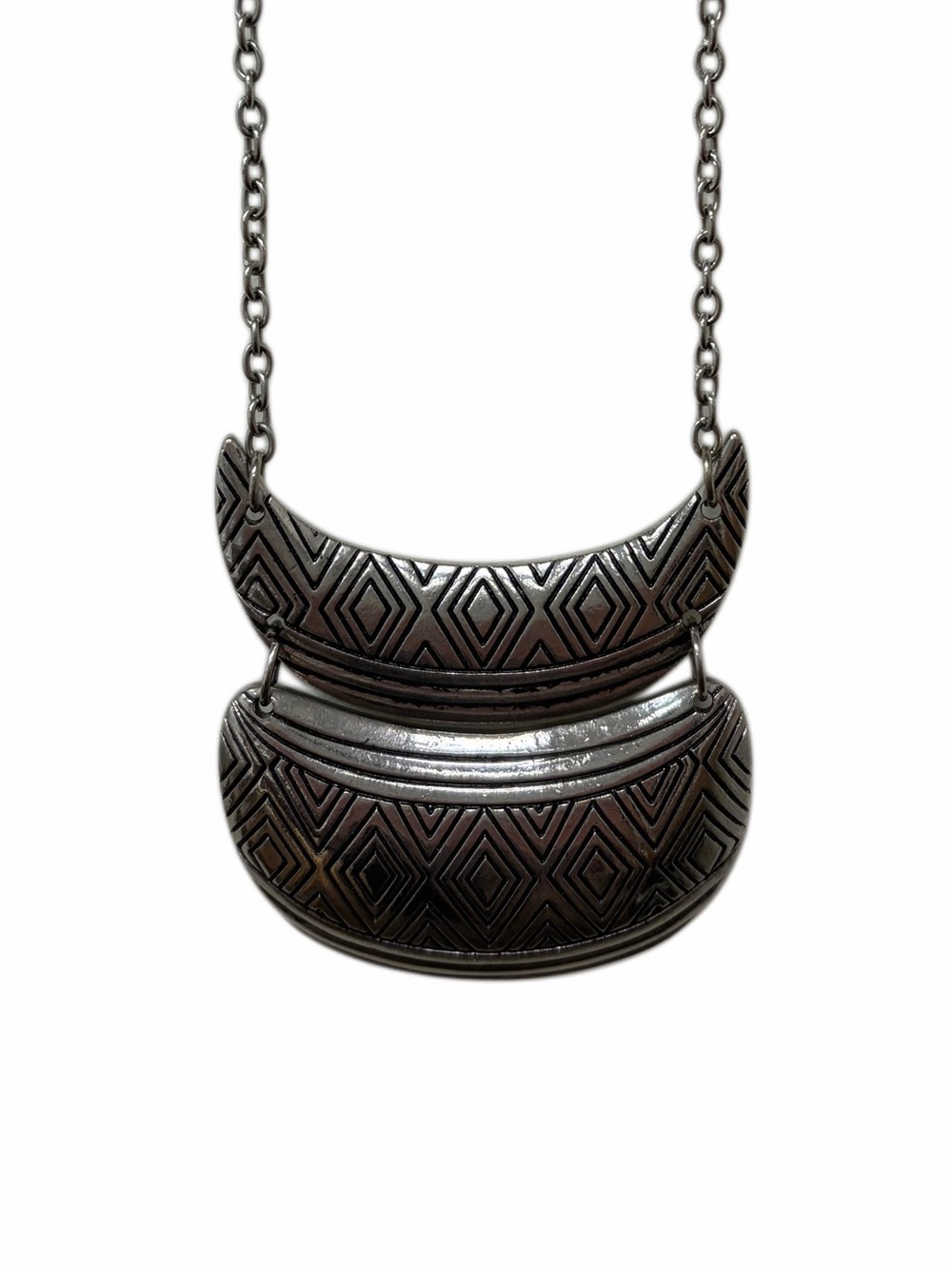 NWT Forever 21 Pewter Oxidized Geometric Double Pendant Necklace